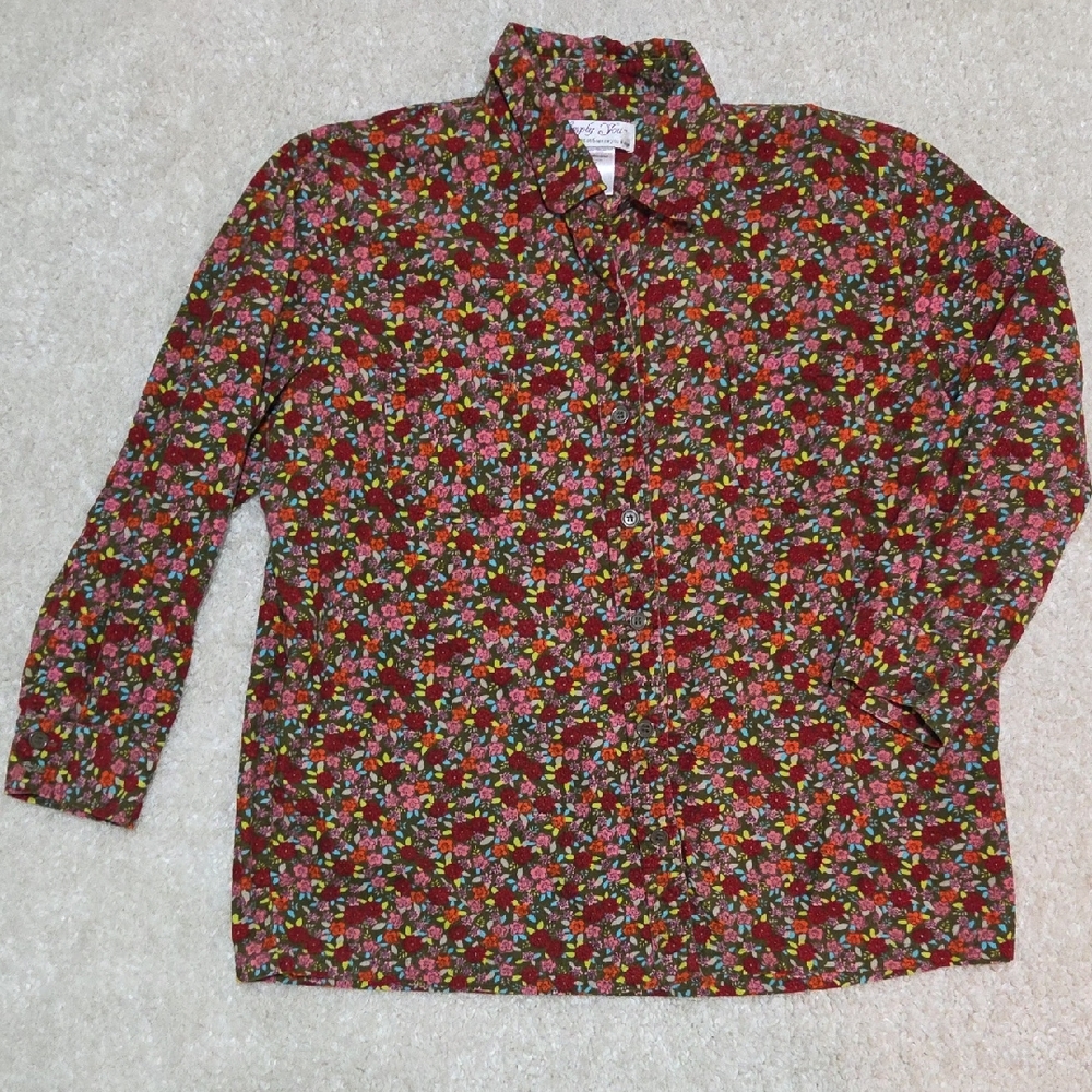 Simply You Beautiful Floral Button-Up Corduroy Like Shirt With 2 Front Pockets